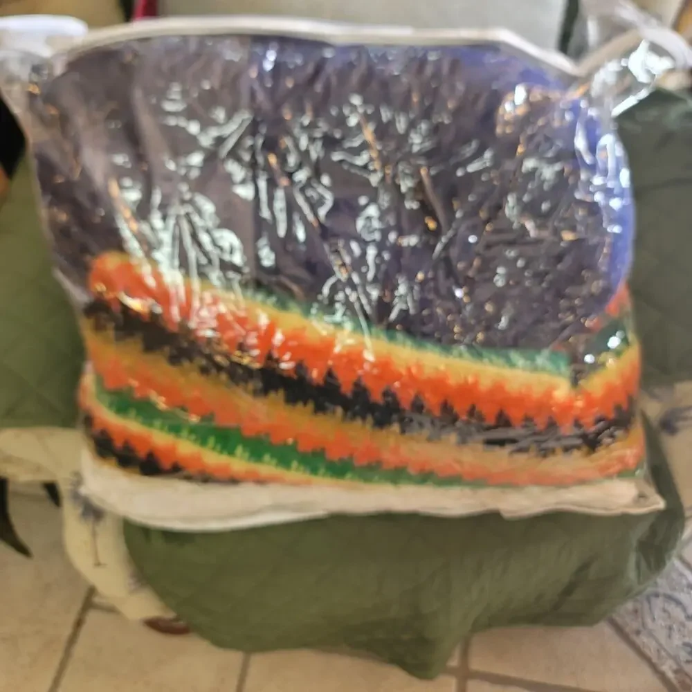 Handmade Wool throw 1970s FLAME Brown Yellow orange Green Gold CABIN 42